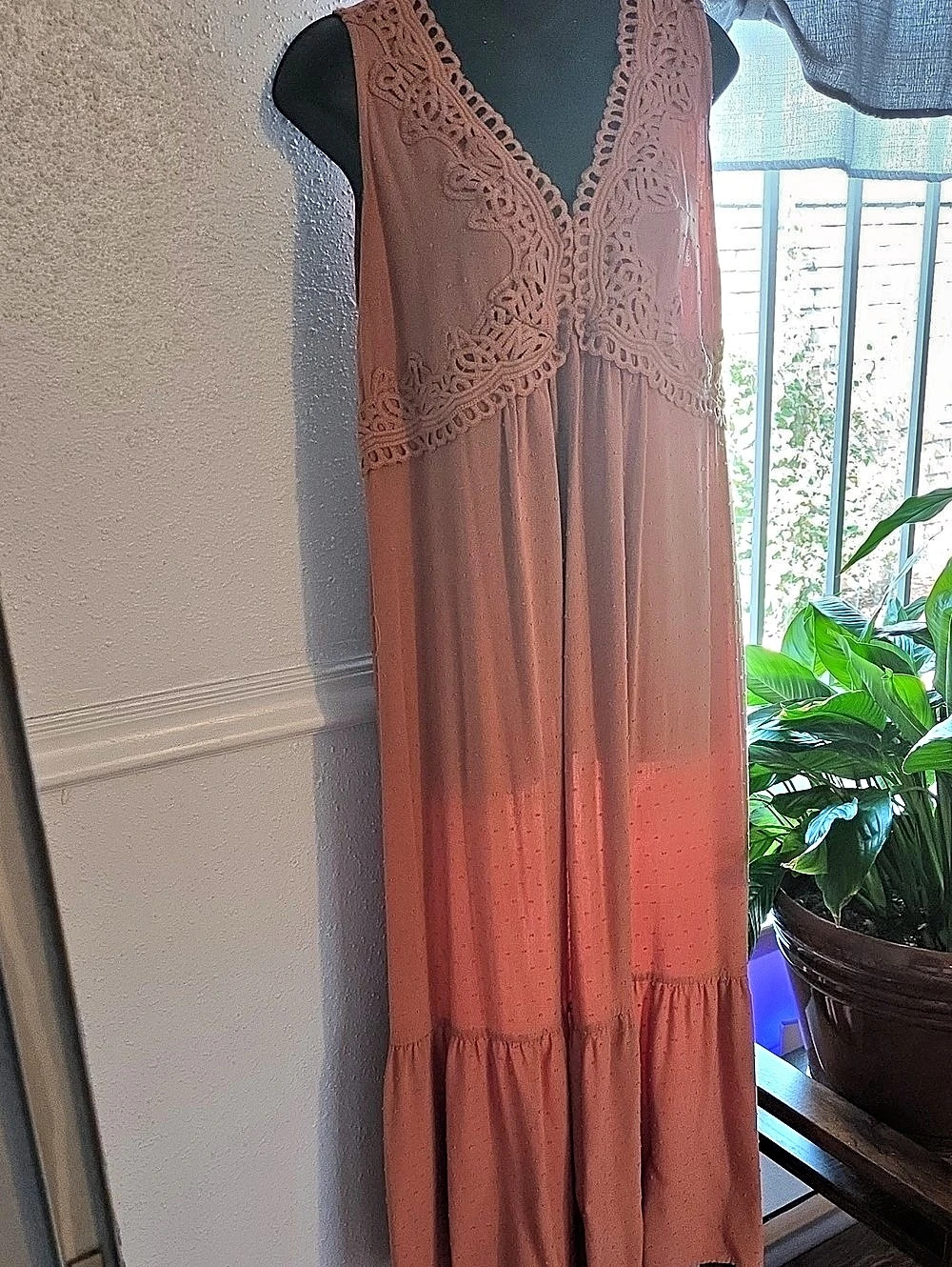 Free People Lace Maxi Dress in Pink Size Medium